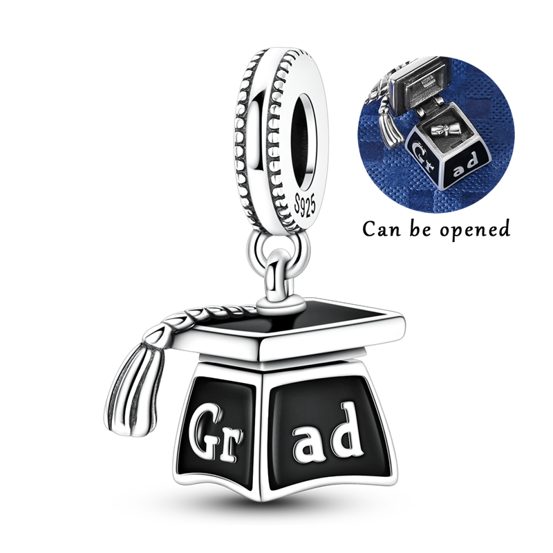 Jewelry Making Diploma - Grad Cap Charms 925 Sterling Silver