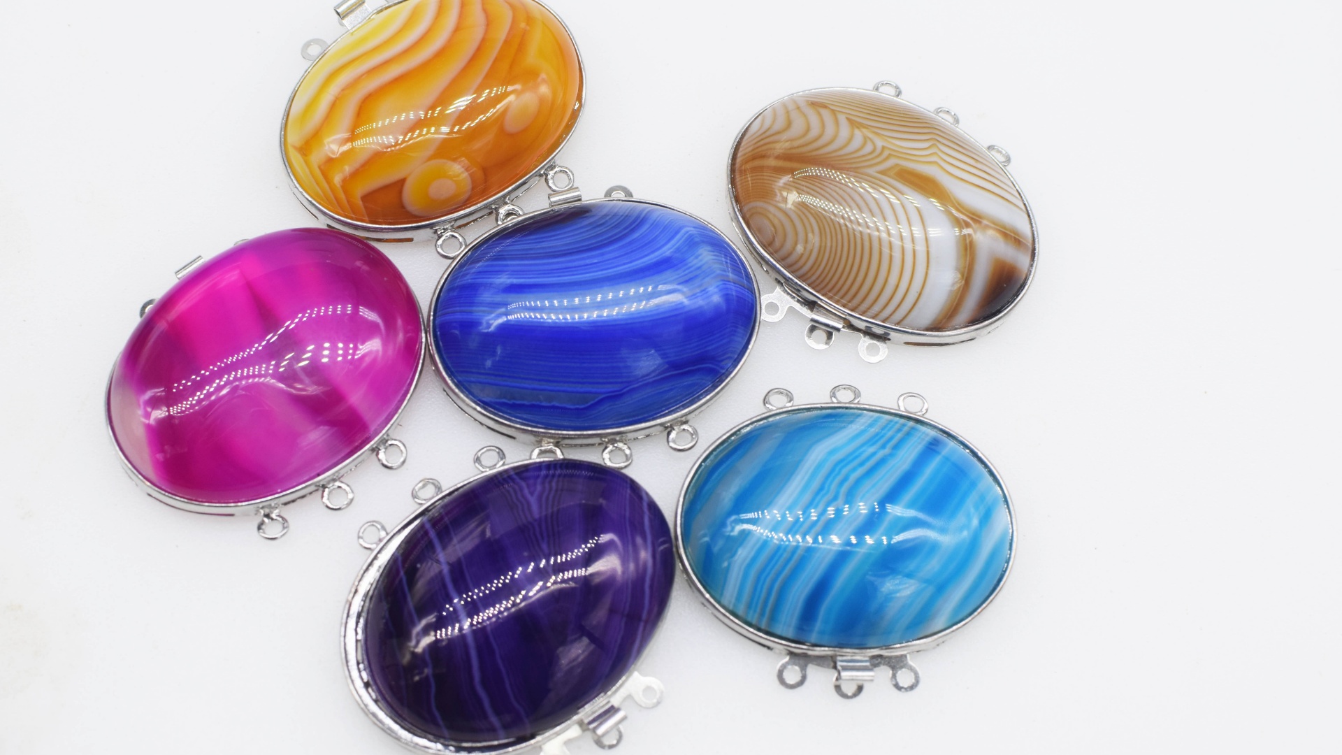 Jewelry Making With Stones - 1Piece Multicolor Agate Flat Oval Clasp